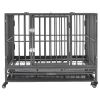 Dog Cage Black and Silver Steel Medium Lockable Wheels Dog Cage