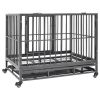 Dog Cage Black and Silver Steel Medium Lockable Wheels Dog Cage