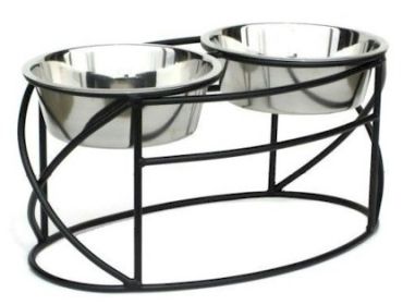 Oval Cross Double Raised Feeder (Option: Small  Black)